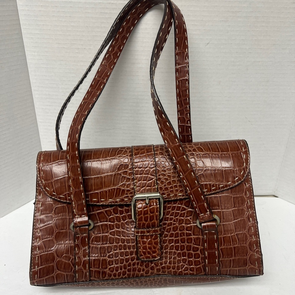 Liz Claiborne Elegant Brown Crocodile-Pattern Shoulder Bag